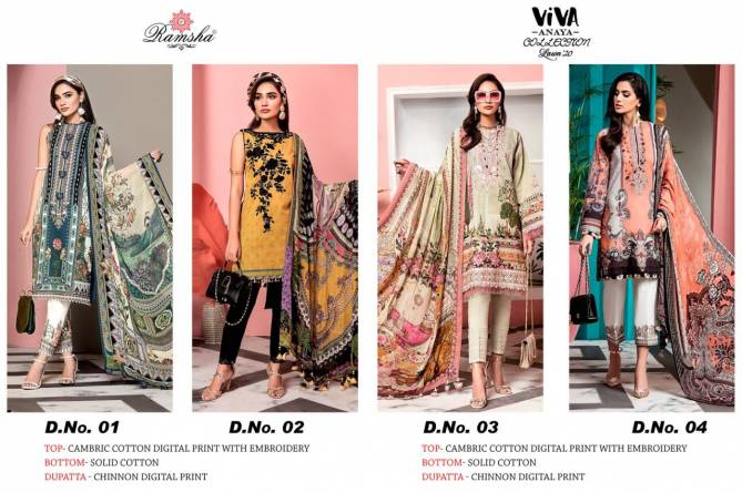 RAMSHA VIVO ANAYA Latest Fancy Designer Hesvy Casual Wear Pure Cambric Cotton Printed Karachi Dress Material Collection